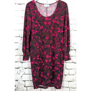 NIKKI POULOS Floral Knit Midi Dress Comfort Cozy Soft Stretchy Travel Large